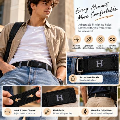 🔥 No More Bulky Buckles | Adjustable No-Buckle Elastic Belt with Metal Hook — Stretch Fit for Men & Women