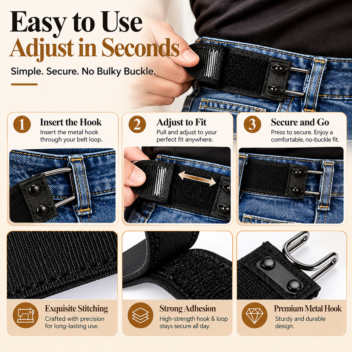 How to wear adjustable no-buckle elastic belt