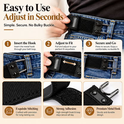 🔥 No More Bulky Buckles | Adjustable No-Buckle Elastic Belt with Metal Hook — Stretch Fit for Men & Women