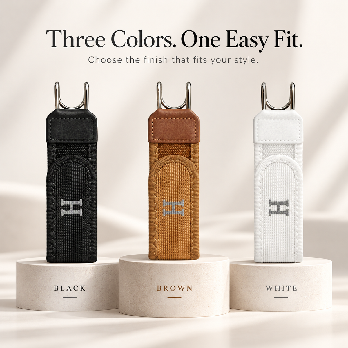Black Brown and White Adjustable No-Buckle Elastic Belts