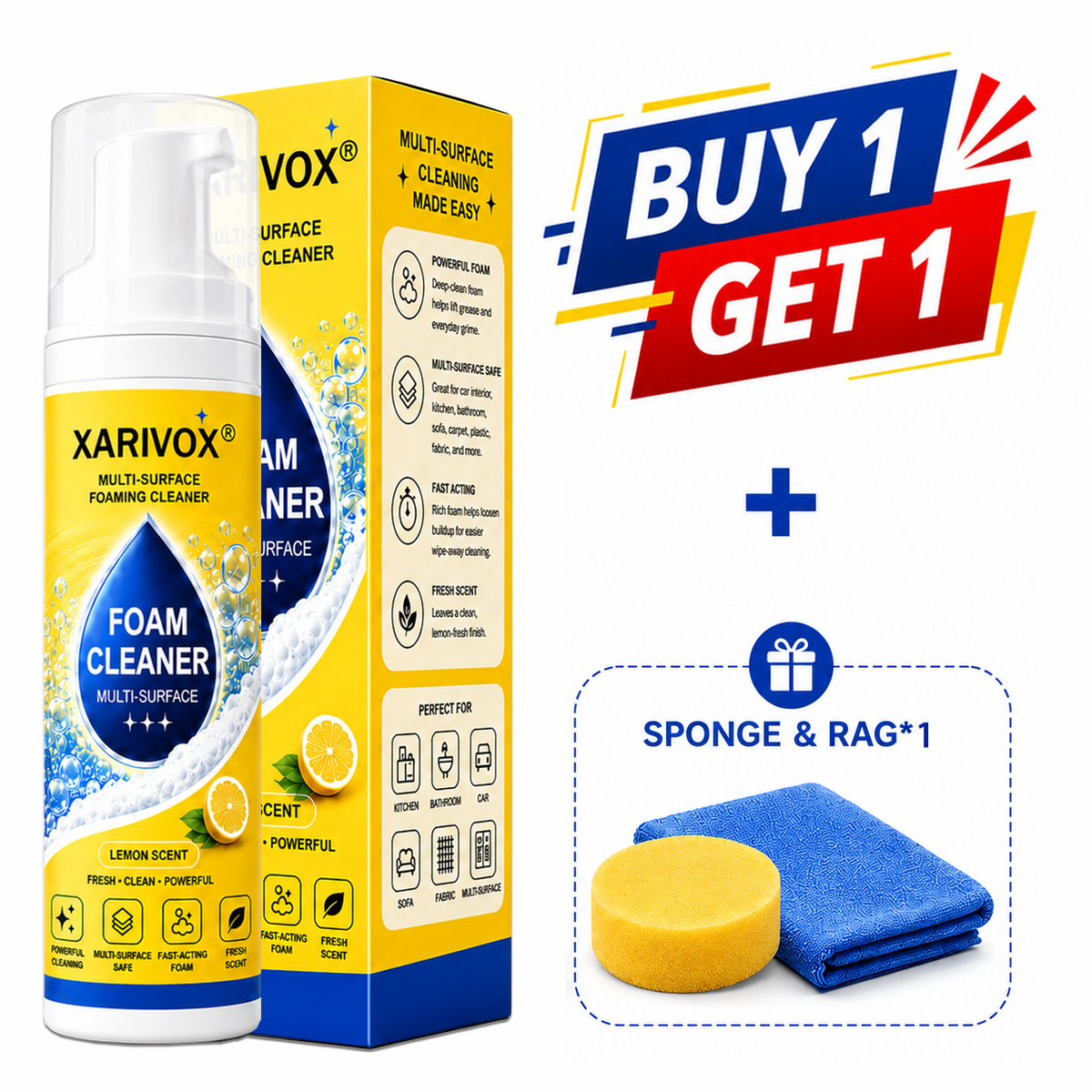 Foam No-Rinse Cleaner — One Foam, More Surfaces for Tough Stains, Sofas, Carpets, Upholstery & Car Interiors