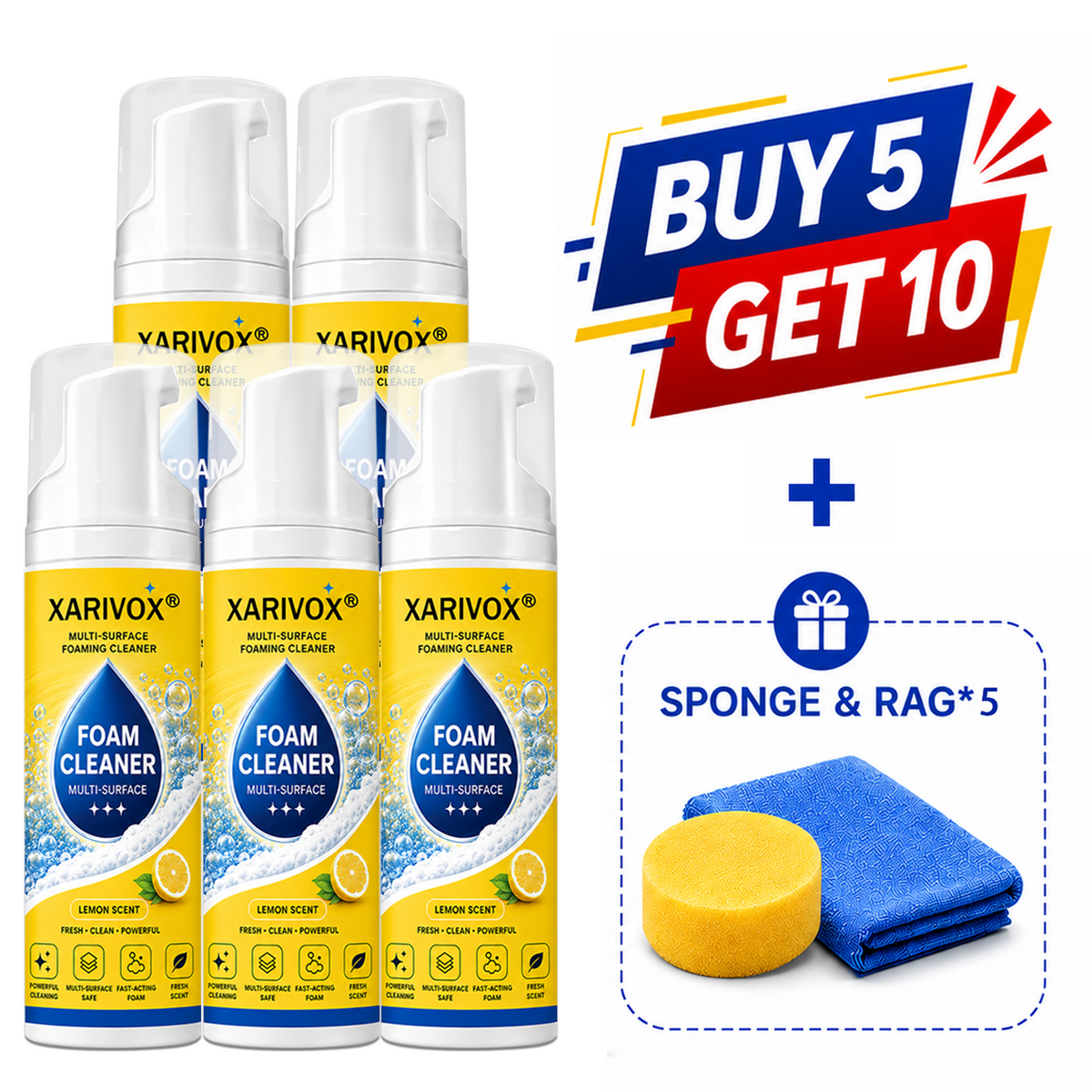 Foam No-Rinse Cleaner — One Foam, More Surfaces for Tough Stains, Sofas, Carpets, Upholstery & Car Interiors