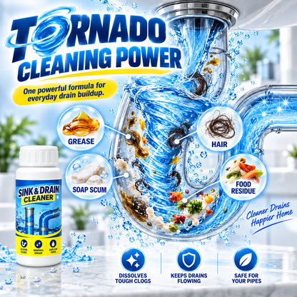 🌀Powerful Drain Cleaner - Household Kitchen & Toilet Anti-Bacterial Pipe Cleaning Agent, 99% Bacteria Kill, Odor-Free, Damage-Free Pipes, Heat Resistant, Dissolves 200+ Blockages Including Hair & Fat, Toilet Clog Fix