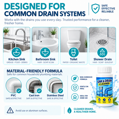 🌀Powerful Drain Cleaner - Household Kitchen & Toilet Anti-Bacterial Pipe Cleaning Agent, 99% Bacteria Kill, Odor-Free, Damage-Free Pipes, Heat Resistant, Dissolves 200+ Blockages Including Hair & Fat, Toilet Clog Fix