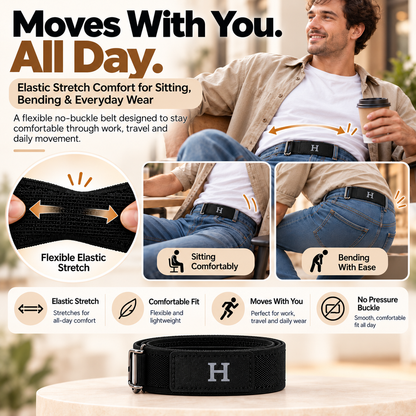 🔥 No More Bulky Buckles | Adjustable No-Buckle Elastic Belt with Metal Hook — Stretch Fit for Men & Women