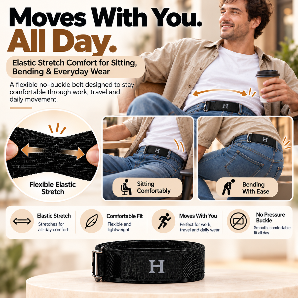 Flexible elastic stretch belt