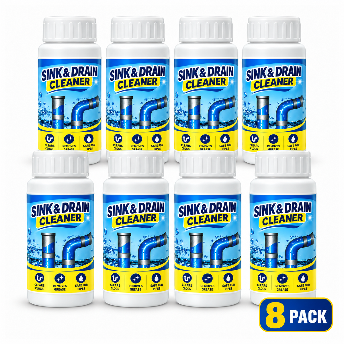 🌀Powerful Drain Cleaner - Household Kitchen & Toilet Anti-Bacterial Pipe Cleaning Agent, 99% Bacteria Kill, Odor-Free, Damage-Free Pipes, Heat Resistant, Dissolves 200+ Blockages Including Hair & Fat, Toilet Clog Fix