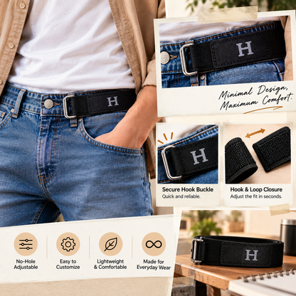 🎁Adjustable No-Buckle Elastic Belt with Metal Hook — Stretch Fit for Men & Women