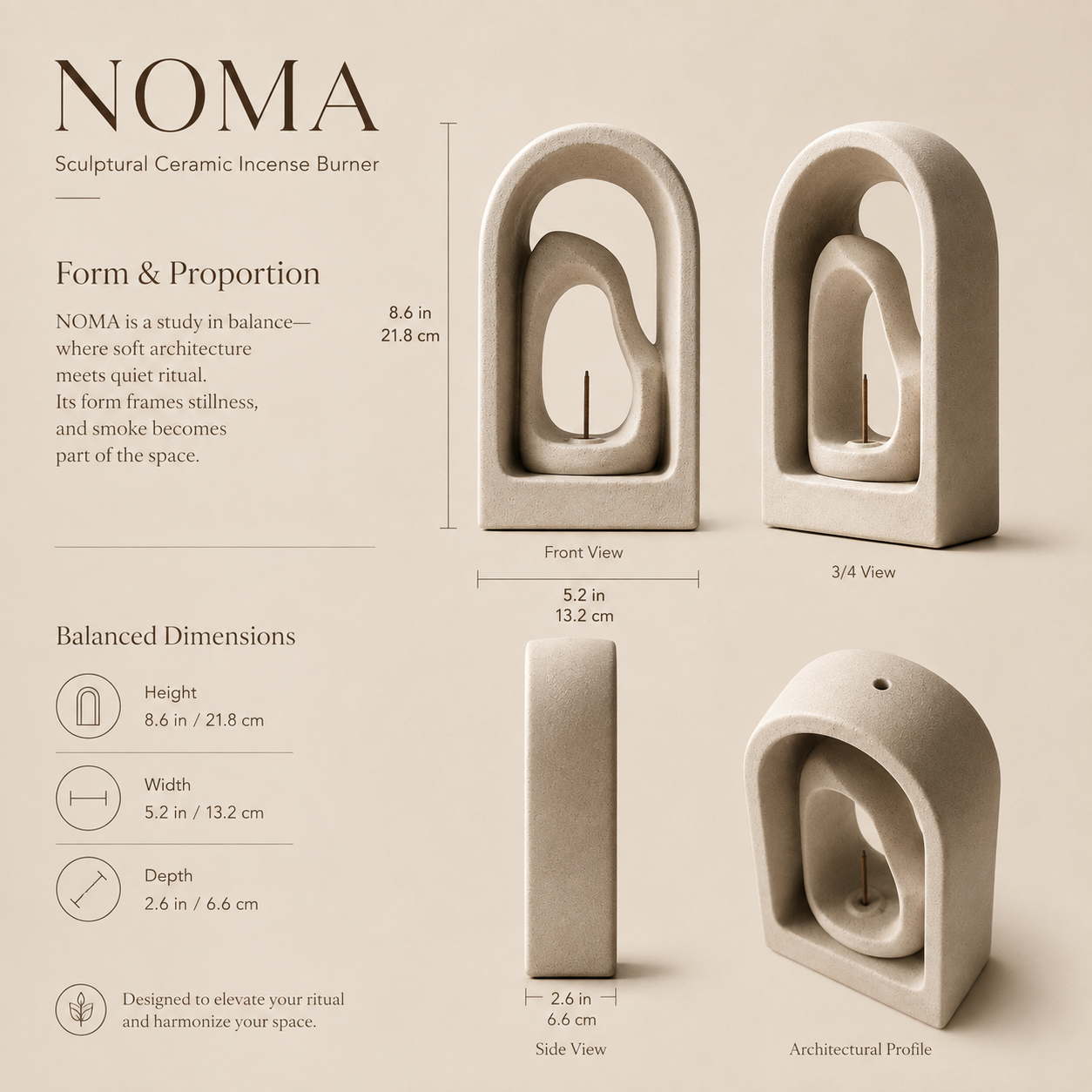 Teravoxa® NOMA Sculptural Ceramic Incense Burner