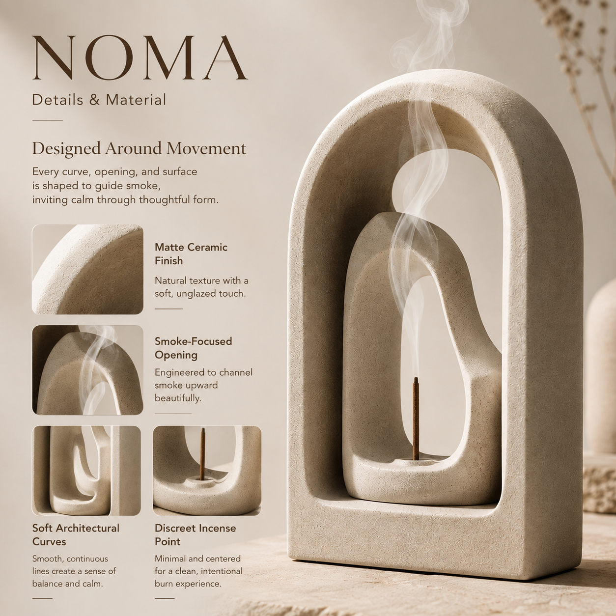 Teravoxa® NOMA Sculptural Ceramic Incense Burner