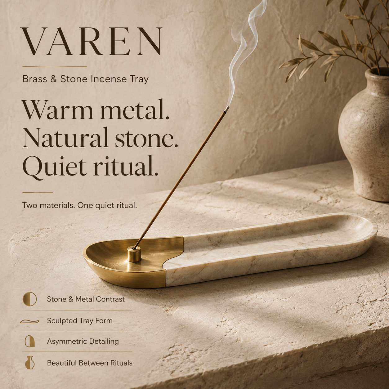 Teravoxa® VAREN Brass &amp; Stone Incense Tray