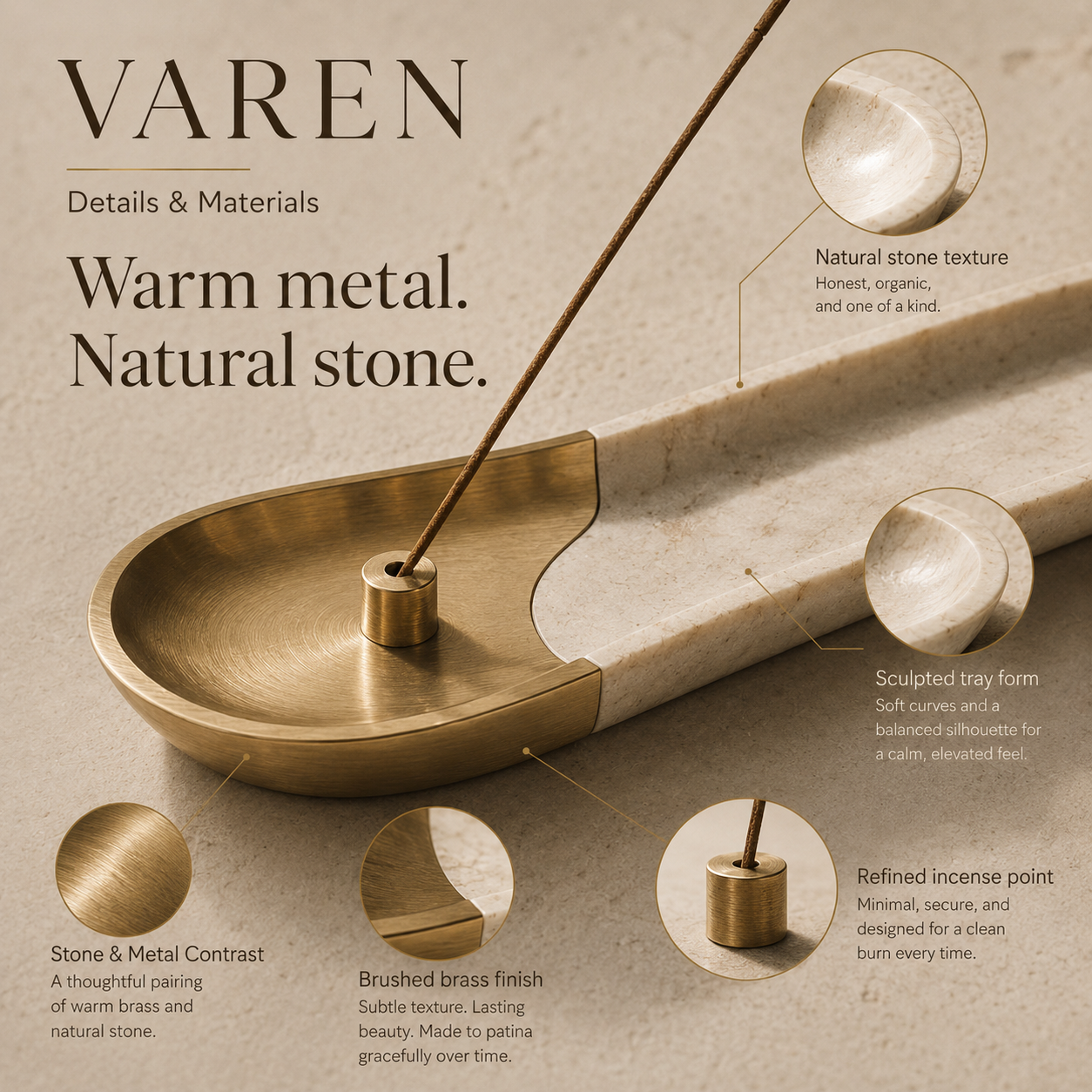 Teravoxa® VAREN Brass &amp; Stone Incense Tray