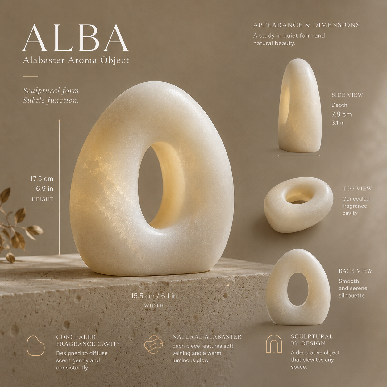Teravoxa® ALBA Alabaster Aroma Object